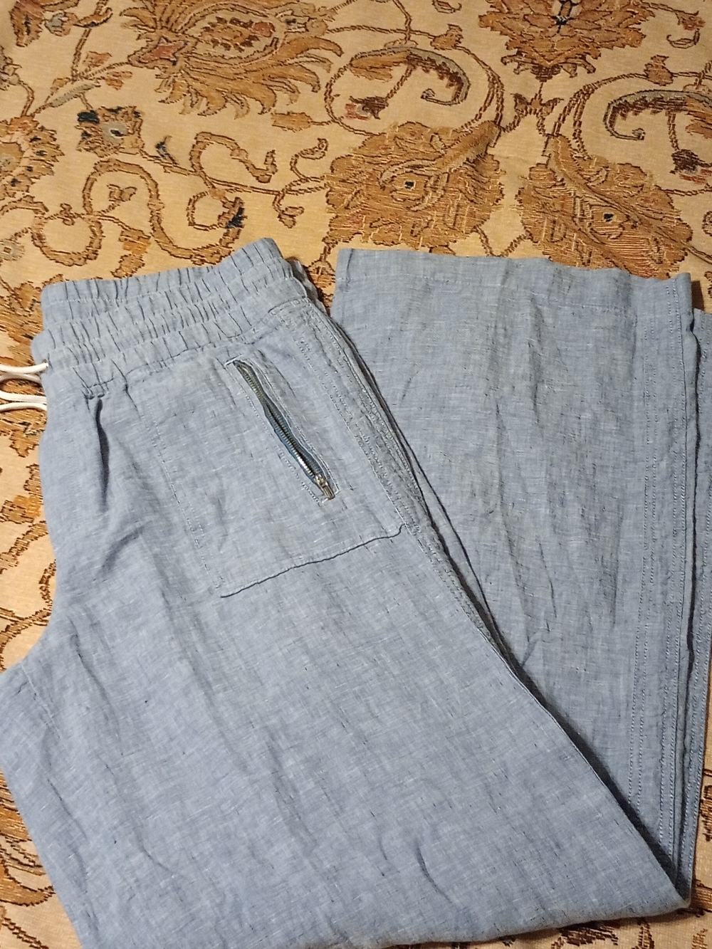 Athleta Light Blue Wide-Leg Linen-Blend Pants